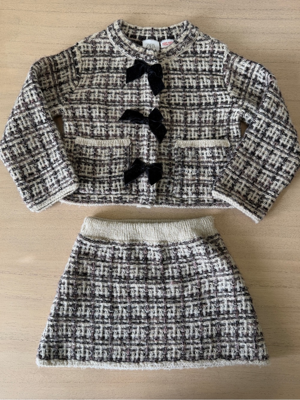 Zara Girls Tweed Matching Cardigan & Skirt Set - 4/5 Year